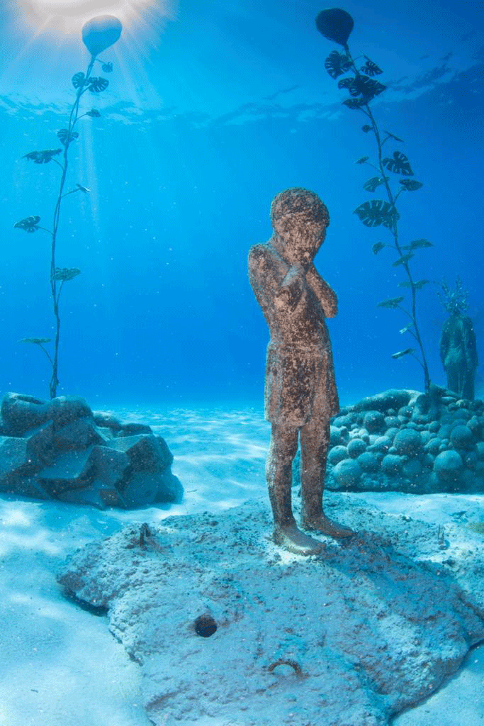 MUSAN dive site in Ayia Napa. Boy Sculpture underwater at the Cyprus Dive Site