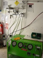 scuba tech diving centres mixing room with booster pump and panel