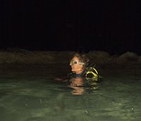 scuba diving in Cyprus; diver on a night dive
