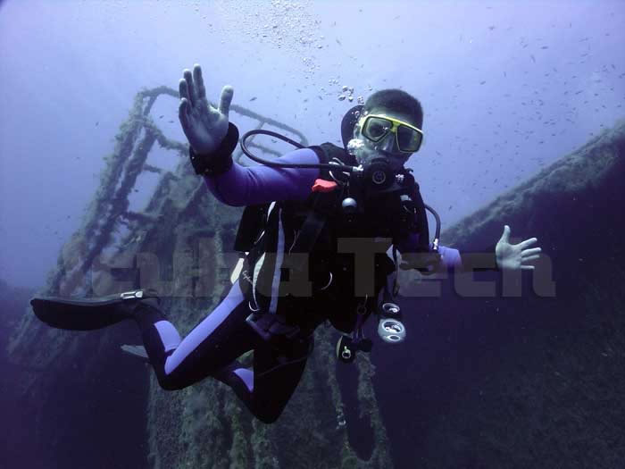 diver on Zenobia for recreational dive