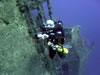 sentinel rebreather diver on zenobia wreck in cyprus