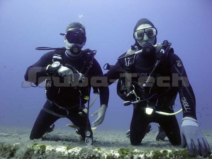diving instructor and diver student on zenobia in cyprus